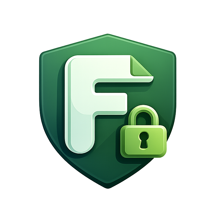 File Encrypter logo: a green shield with the letter F and a padlock